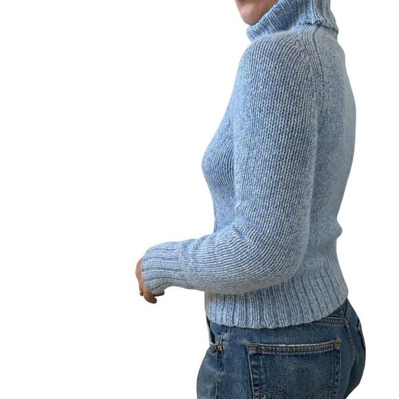 Vintage Y2K Express Blue Angora Ribbed Fluffy Fuzzy Soft Turtleneck Sweater Sz M - Picture 5 of 8